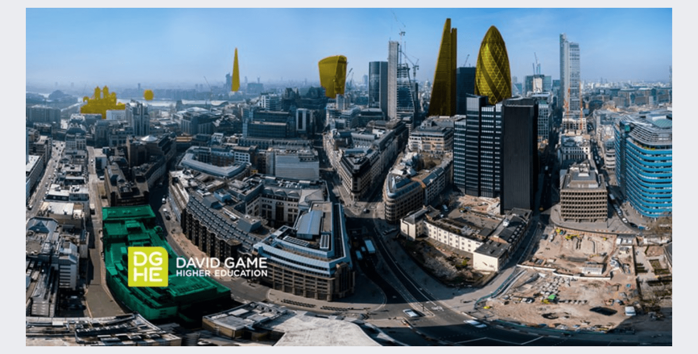 A map of the City of London, with prominent buildings like the Shard highlighted and the DGHE logo showing where we are located.